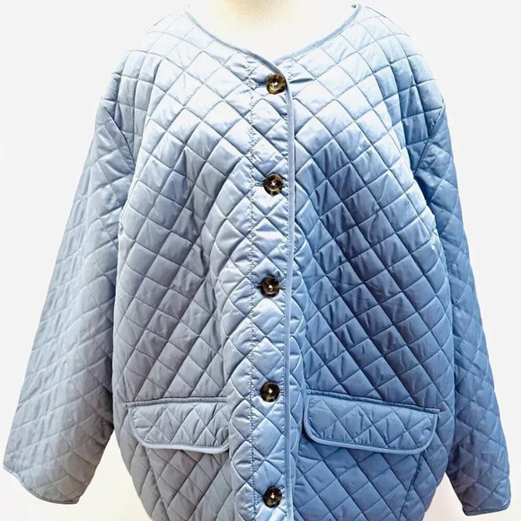 croft & barrow Jackets & Blazers - NWT CROFT&BARROW Women Button Down Collarless Quilted Blue Jacket Lightweight 4X